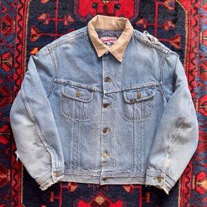 Vintage Lee Stormrider Blanket Lined Corduroy Distressed Trucker Denim Jacket